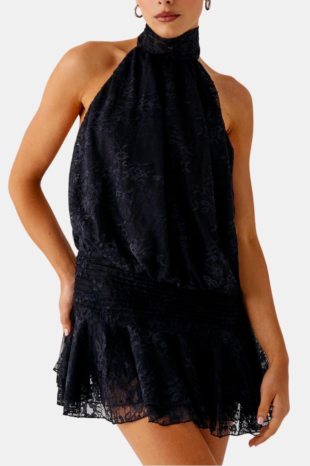 Image of Women's Halter Backless Chiffon Mini Dress