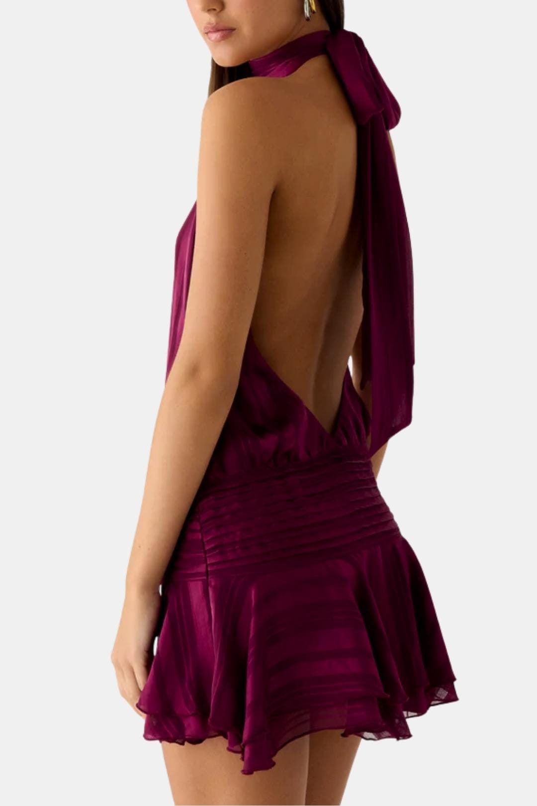 Image of Women's Halter Backless Chiffon Mini Dress