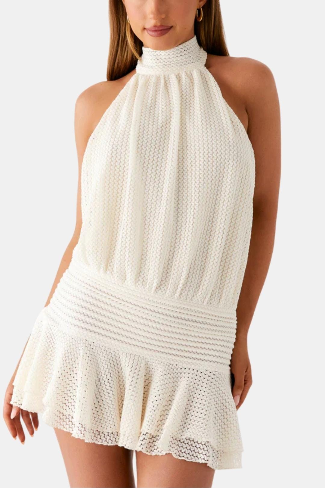 Image of Women's Halter Backless Chiffon Mini Dress