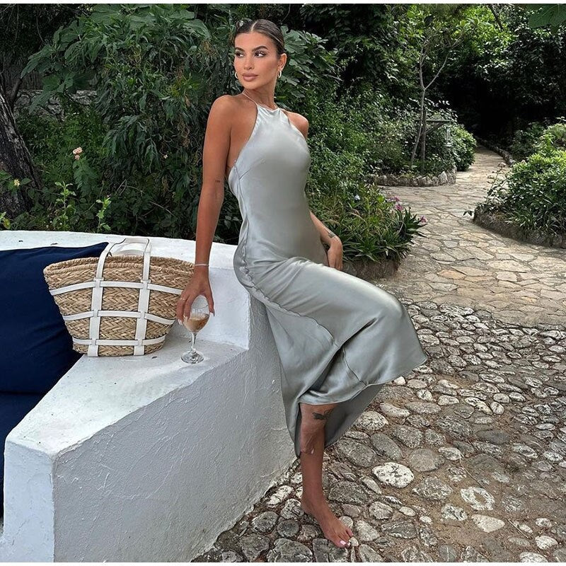 Image of Women's Halter Sleeveless Maxi Dress