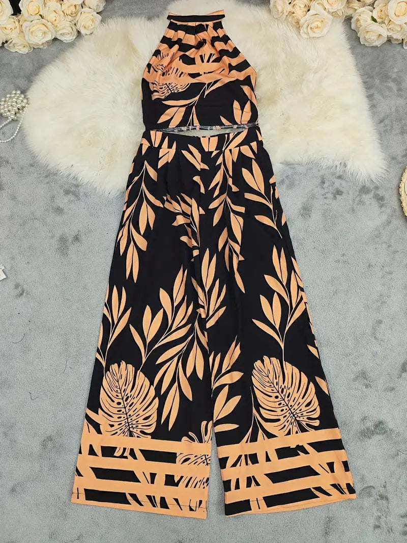 Image of Women's Halter Top Wide Leg Pant Set