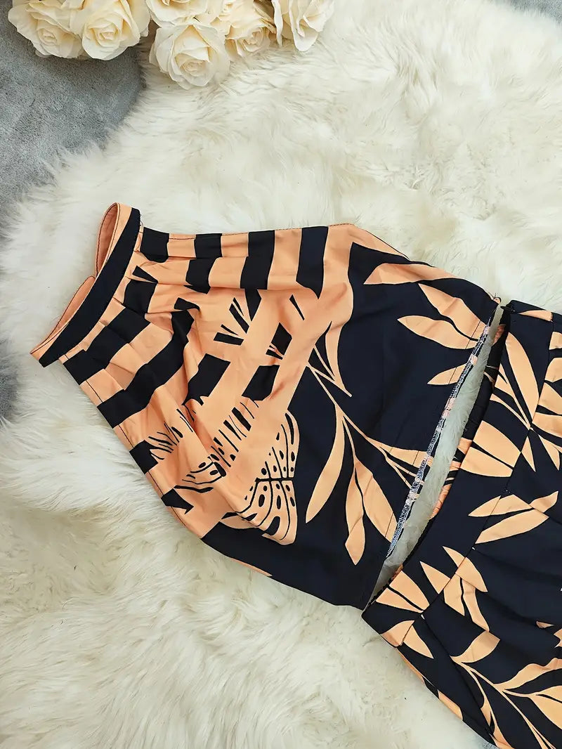 Image of Women's Halter Top Wide Leg Pant Set