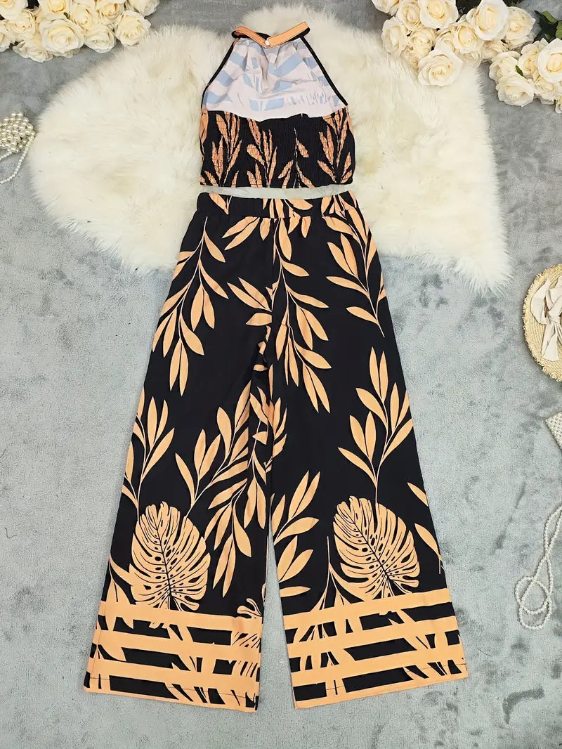 Image of Women's Halter Top Wide Leg Pant Set