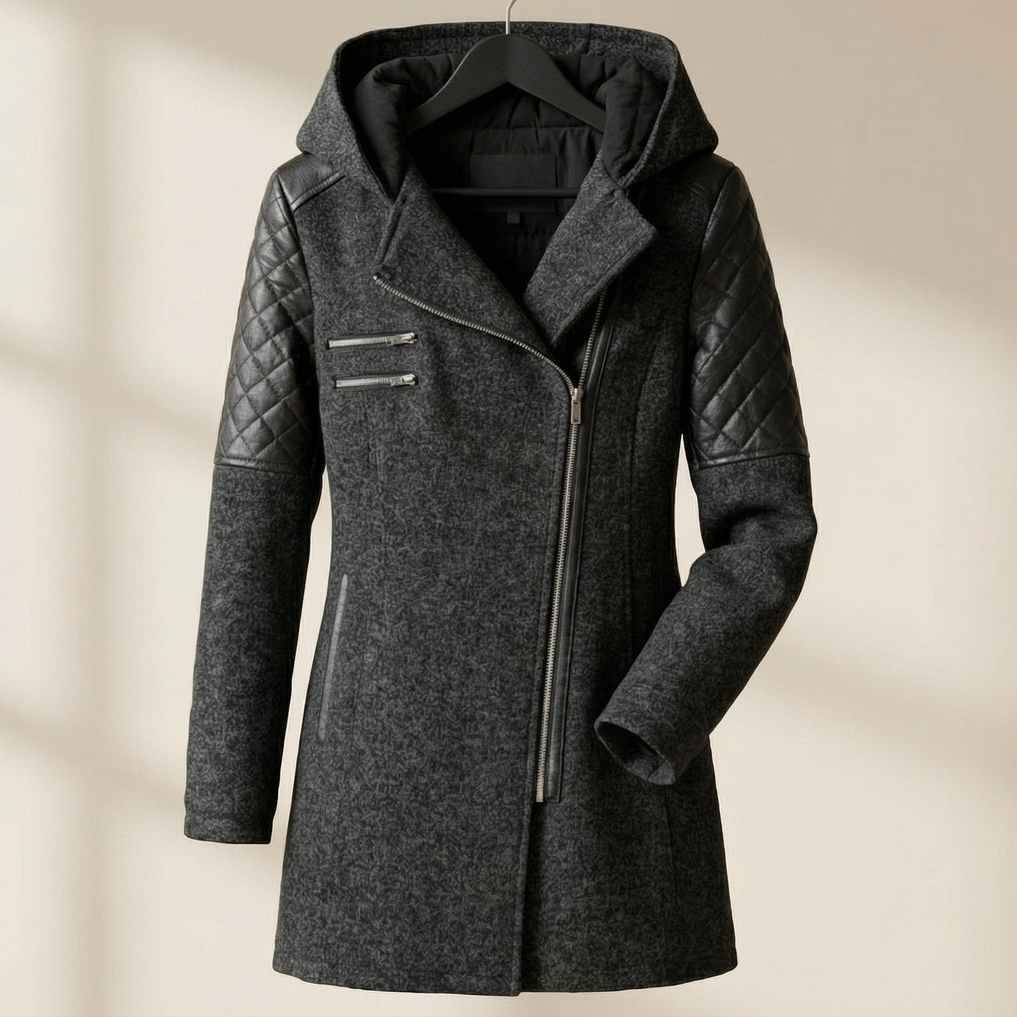 Image of Women's Hooded Asymmetrical Moto Jacket