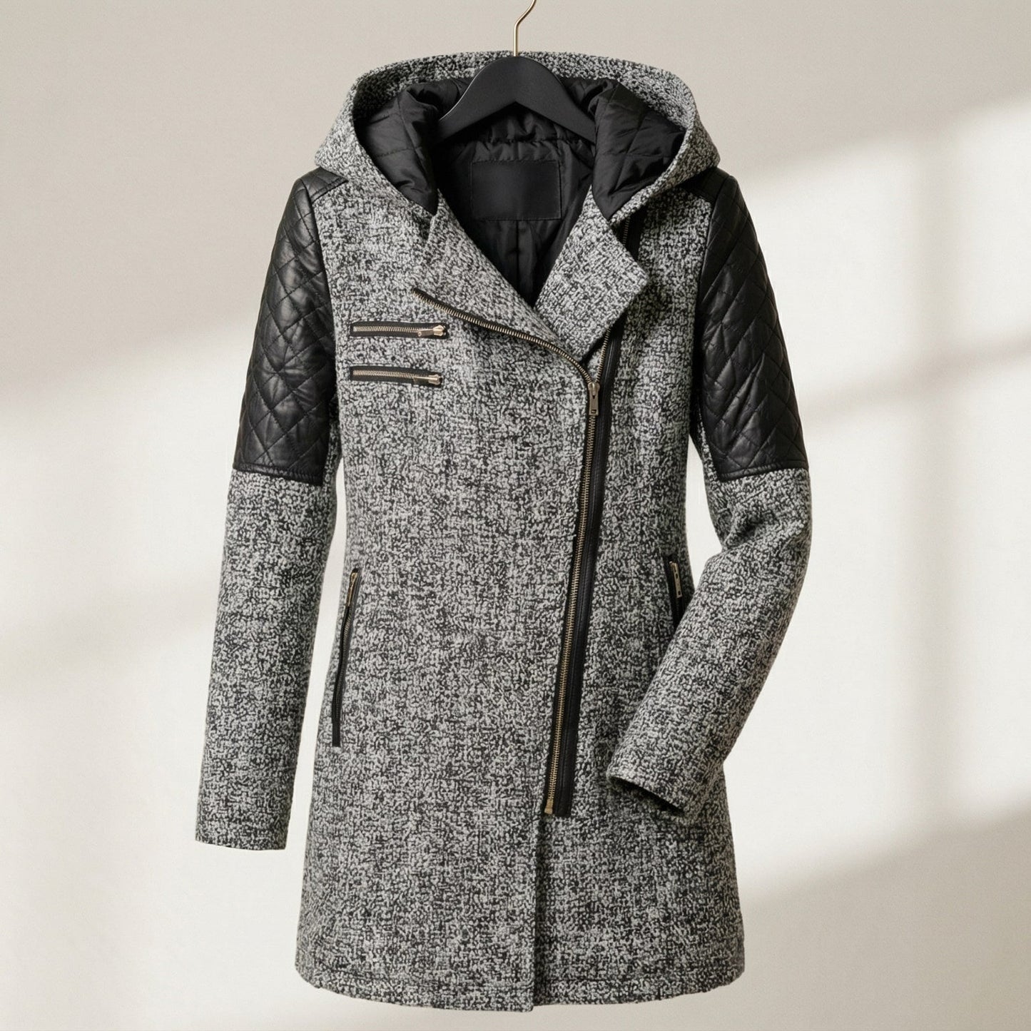 Image of Women's Hooded Asymmetrical Moto Jacket