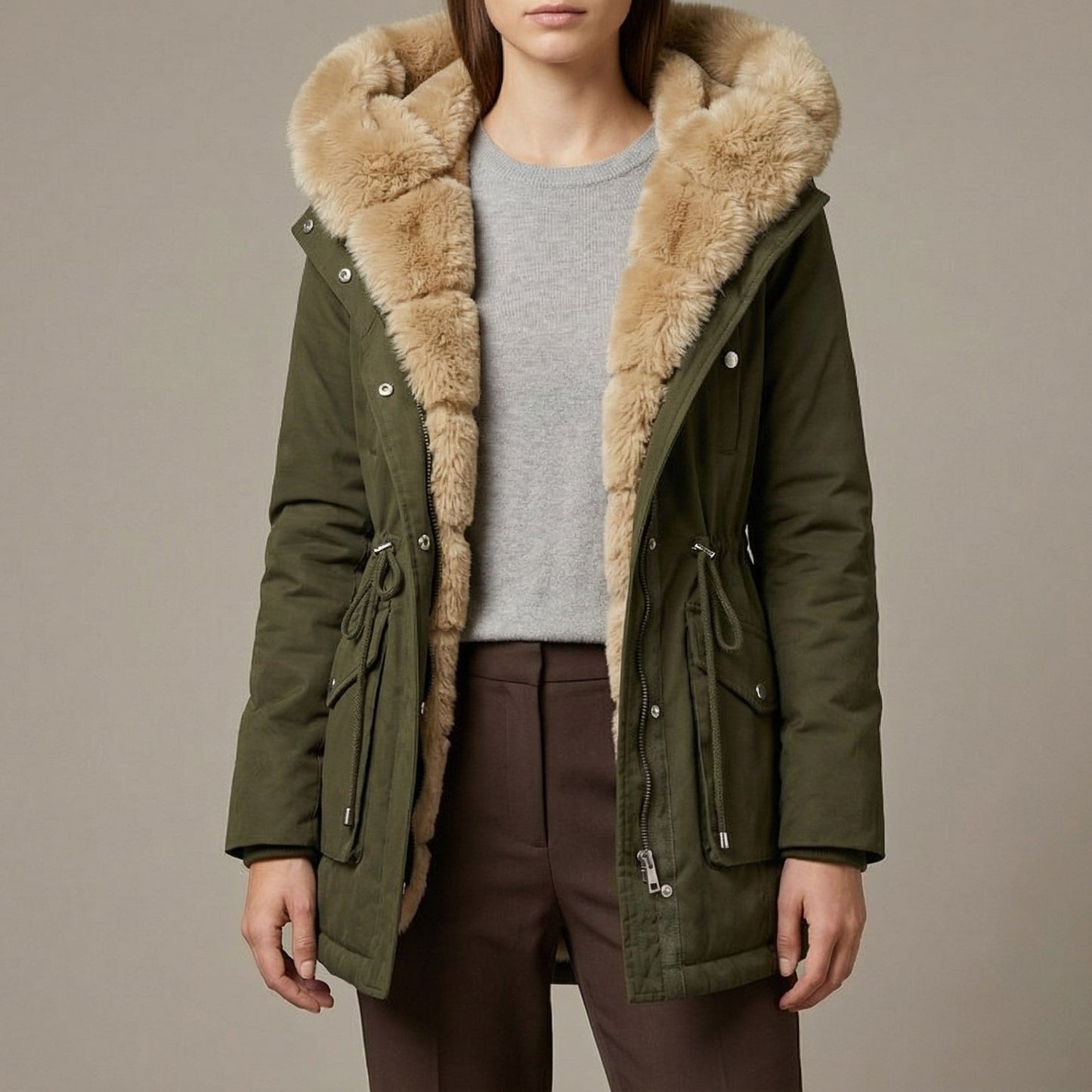 Image of Women's Hooded Fur Trimmed Jacket