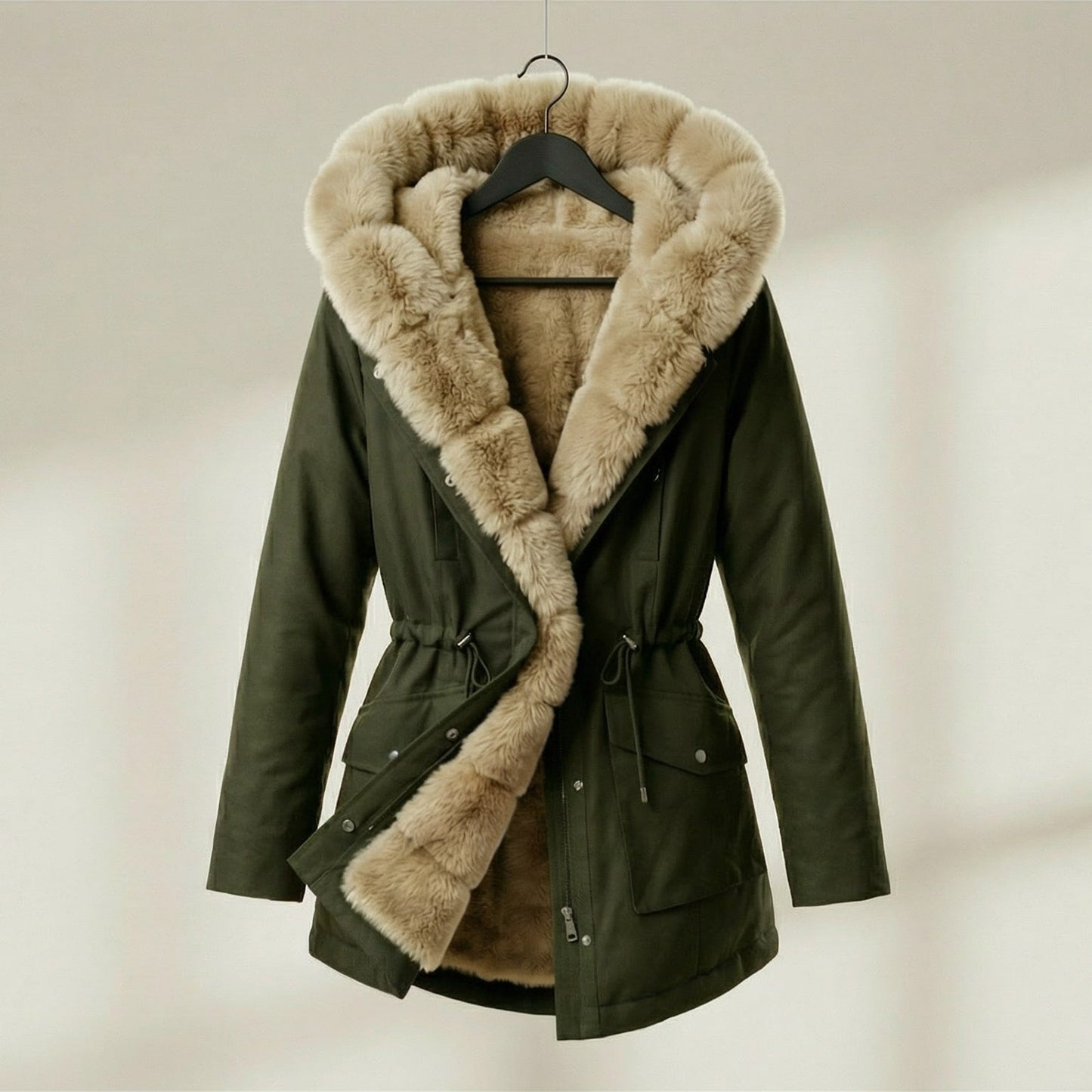 Image of Women's Hooded Fur Trimmed Jacket