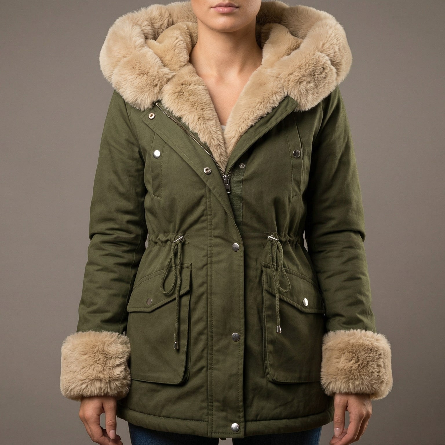 Image of Women's Hooded Fur Trimmed Jacket