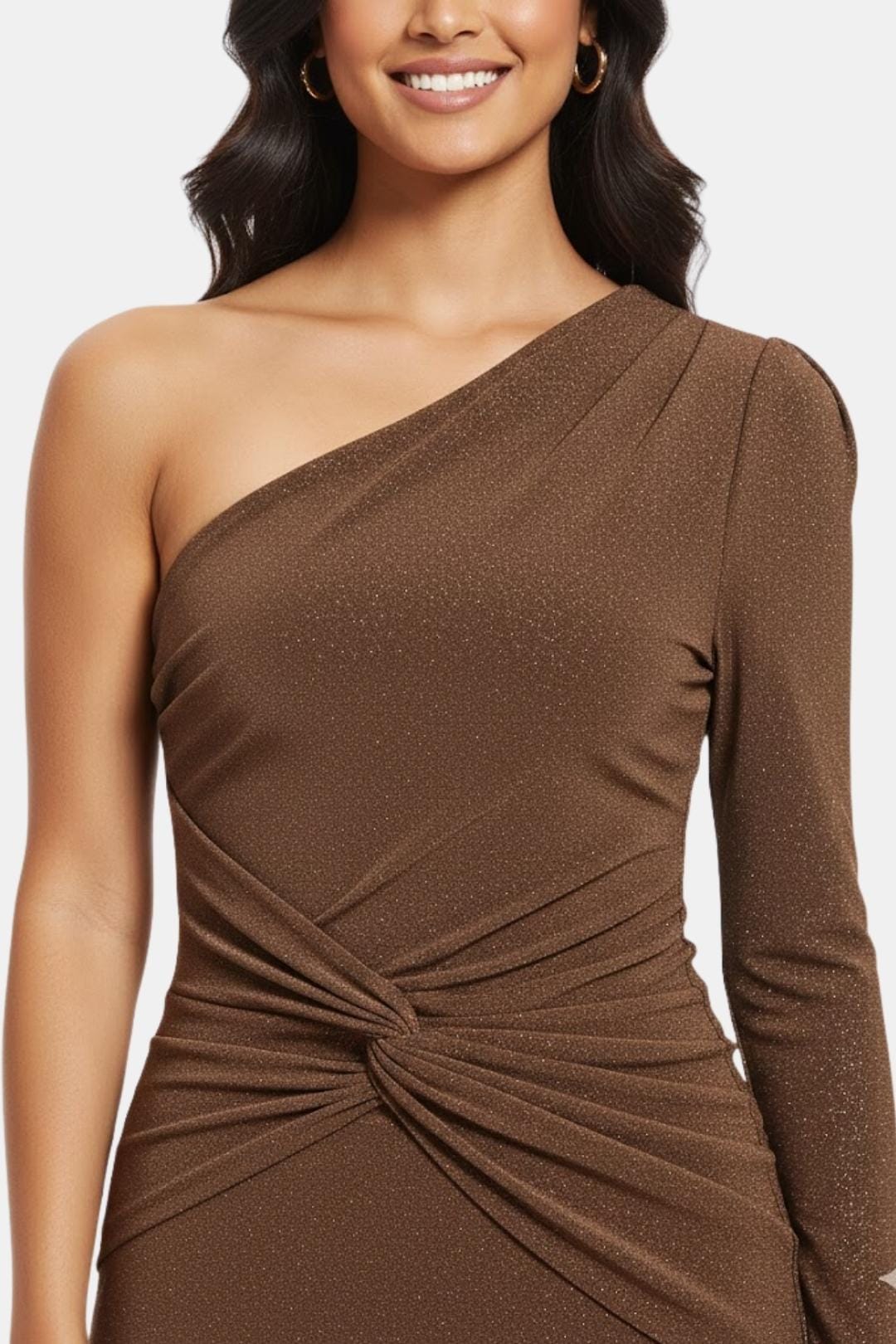 Image of Women's Knot Front One Shoulder Midi Dress