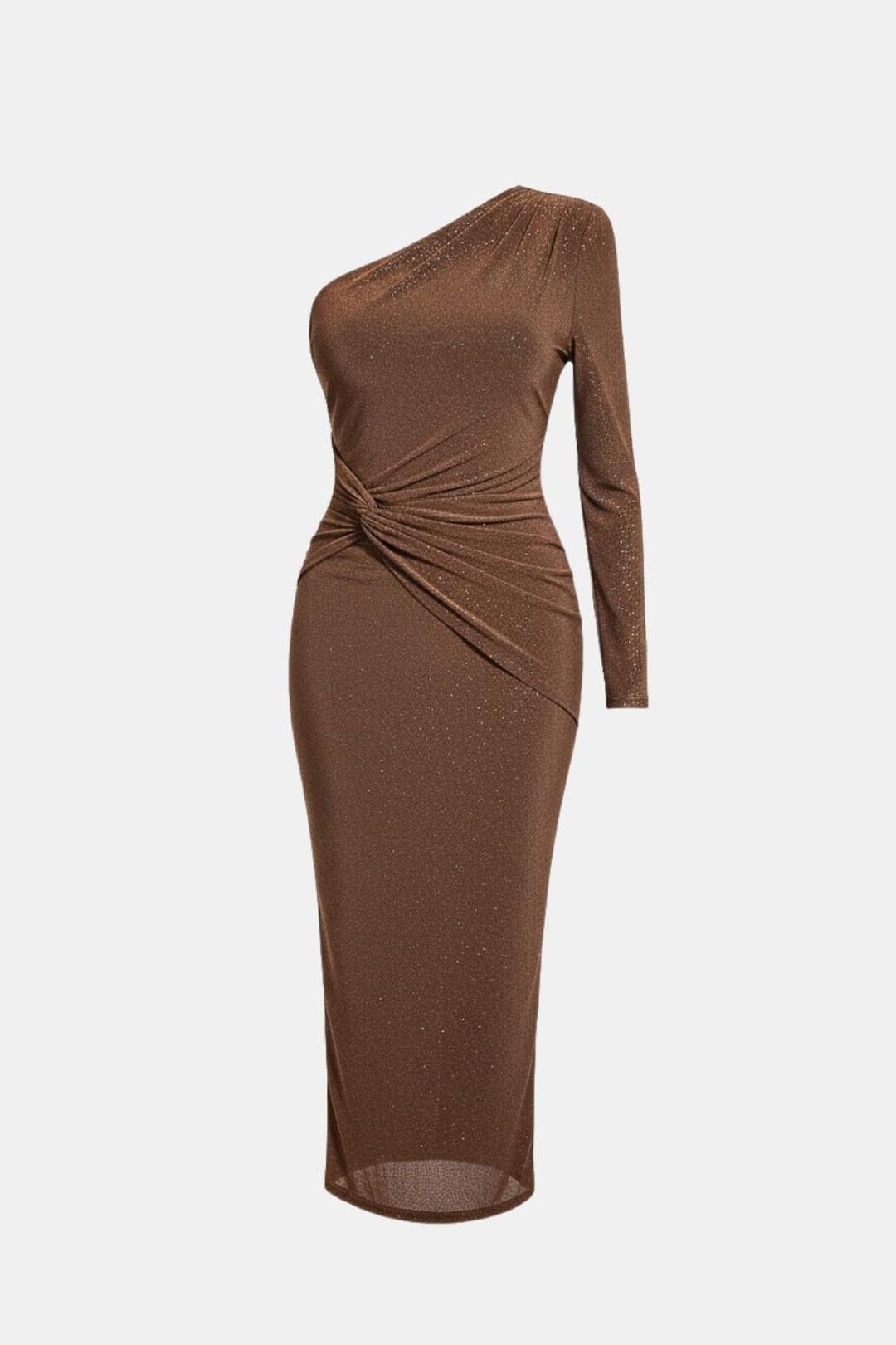 Image of Women's Knot Front One Shoulder Midi Dress