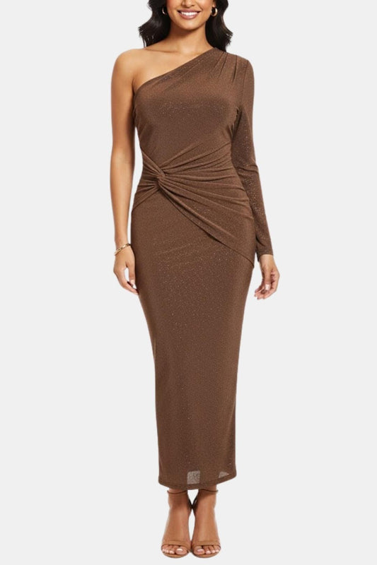 Image of Women's Knot Front One Shoulder Midi Dress