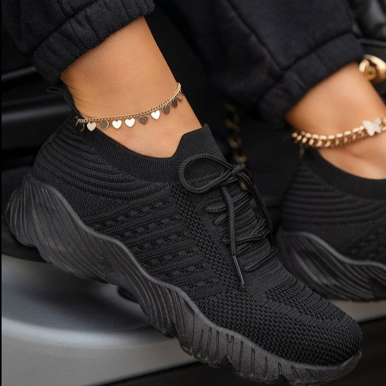 Image of Women's Lace-Up Knit Upper Sneakers