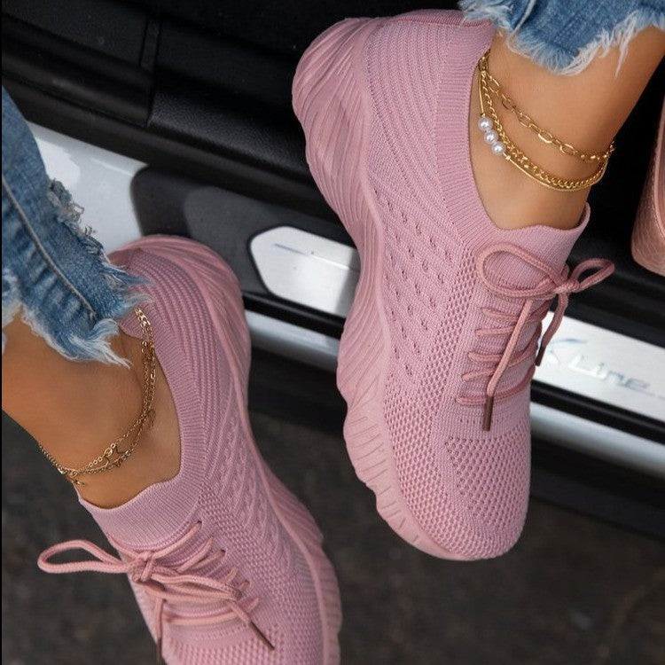 Image of Women's Lace-Up Knit Upper Sneakers