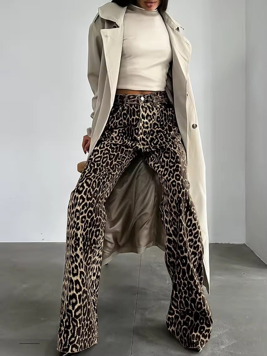 Image of Women's Leopard Print Wide Leg Pants