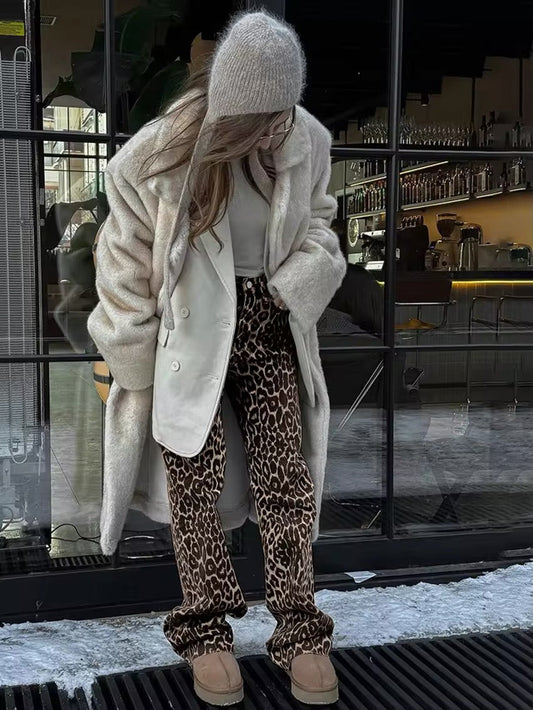 Image of Women's Leopard Print Wide Leg Pants