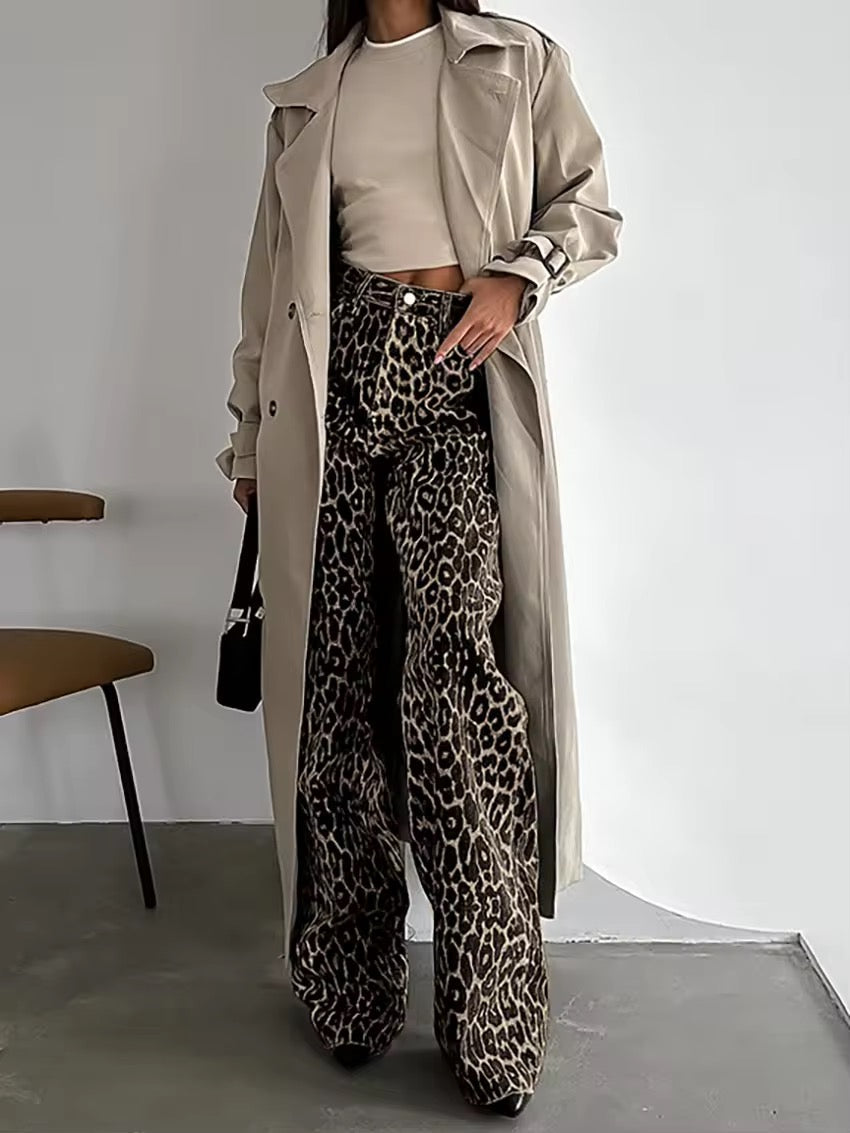 Image of Women's Leopard Print Wide Leg Pants