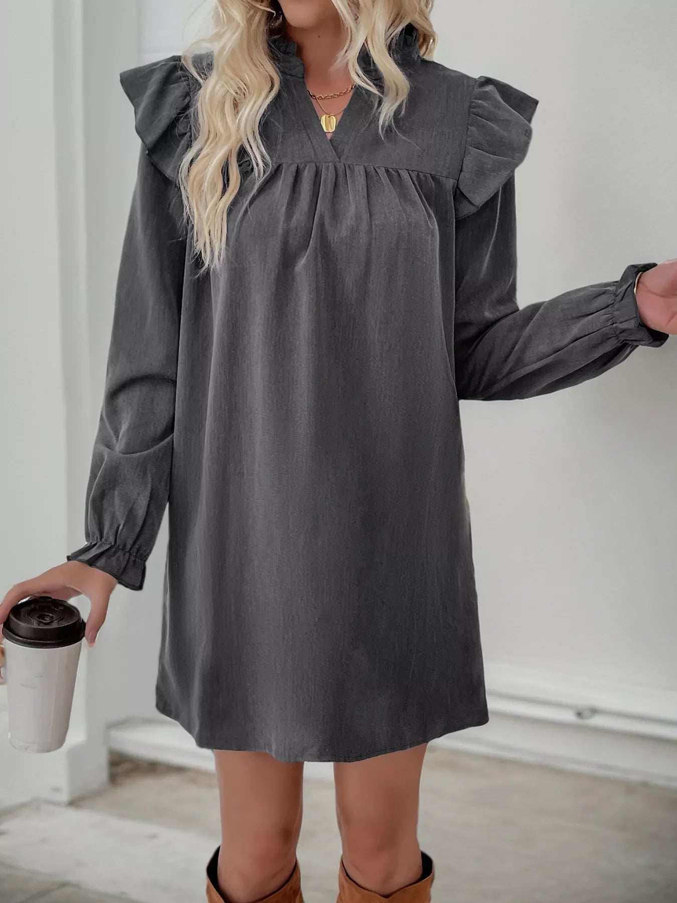 Image of Women's Long Sleeve A-Line Mini Dress