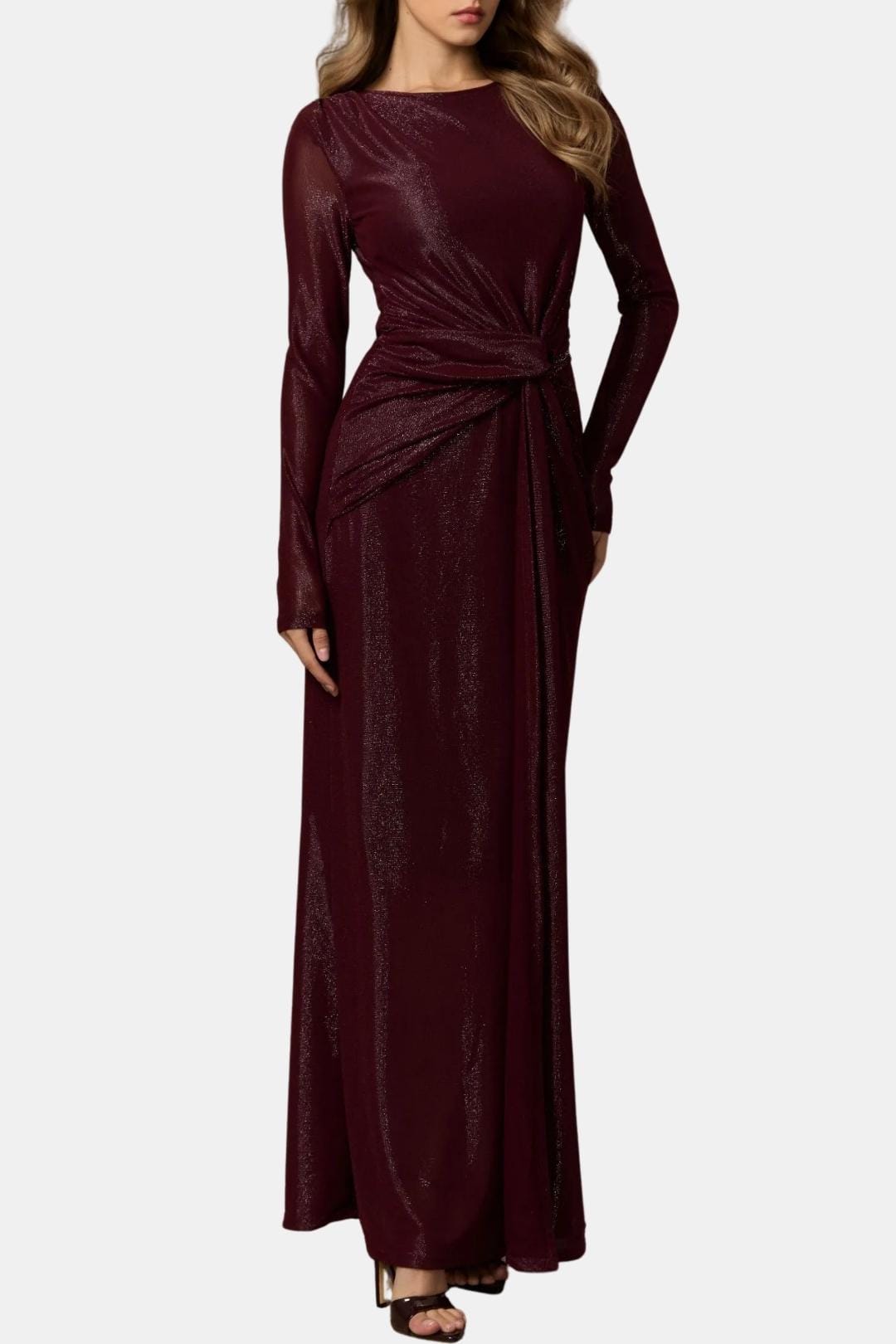Image of Women's Long Sleeve Knot Front Maxi Dress