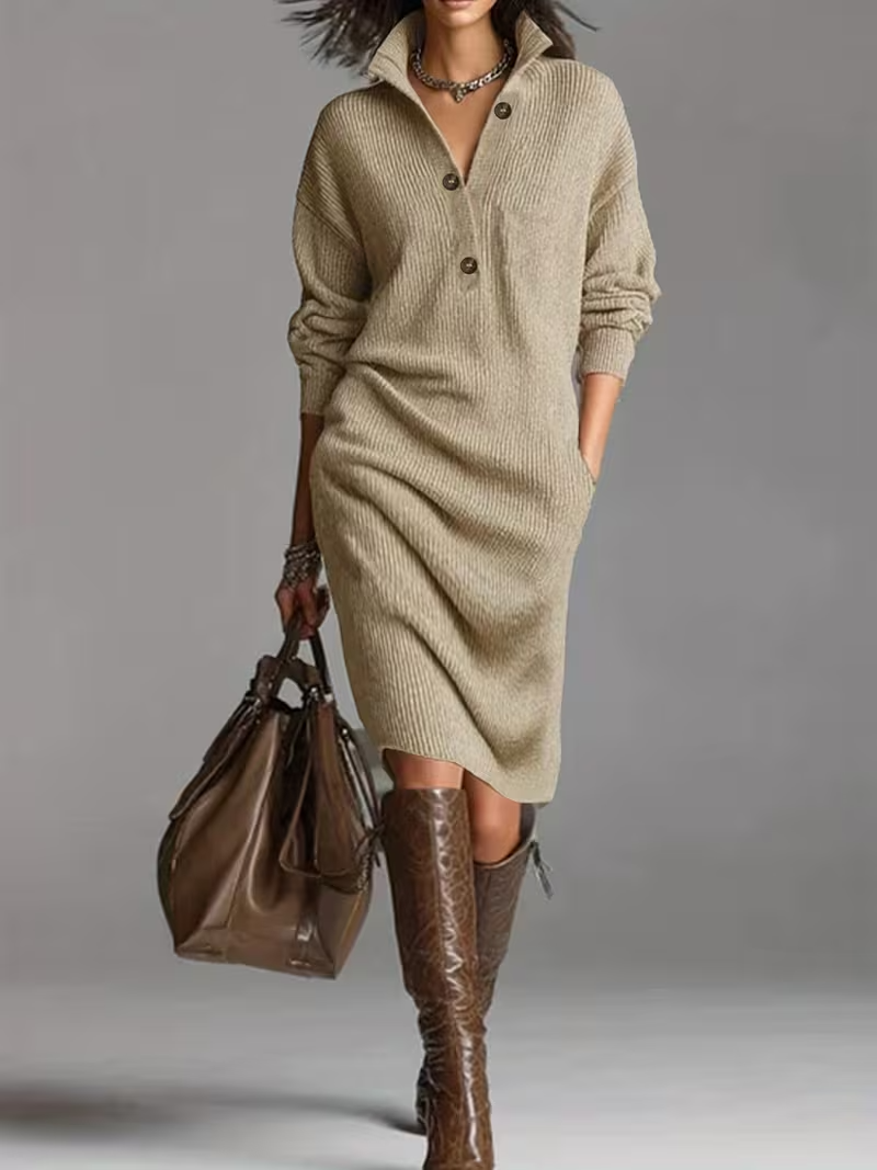 Image of Women's Long Sleeve Midi Sweater Dress