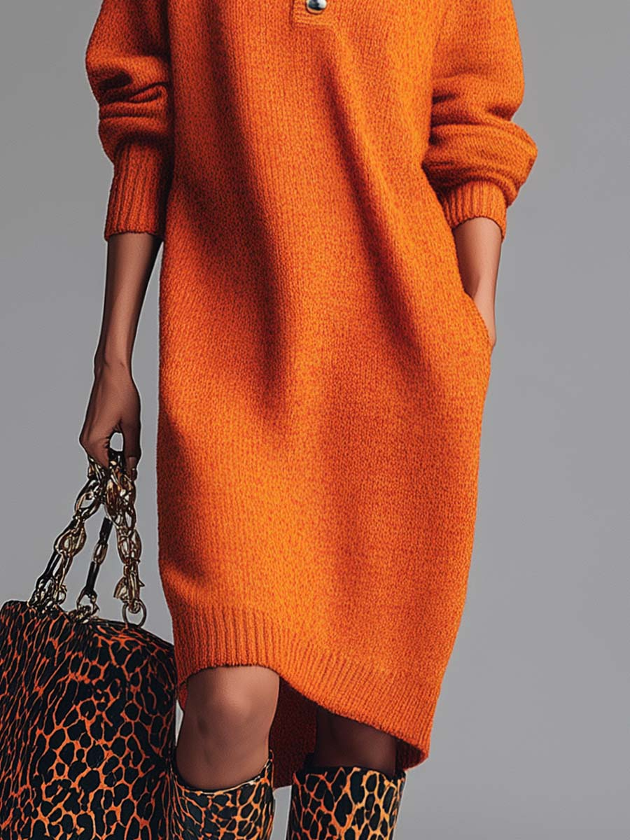 Image of Women's Long Sleeve Midi Sweater Dress