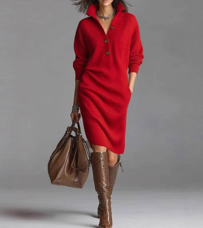 Image of Women's Long Sleeve Midi Sweater Dress