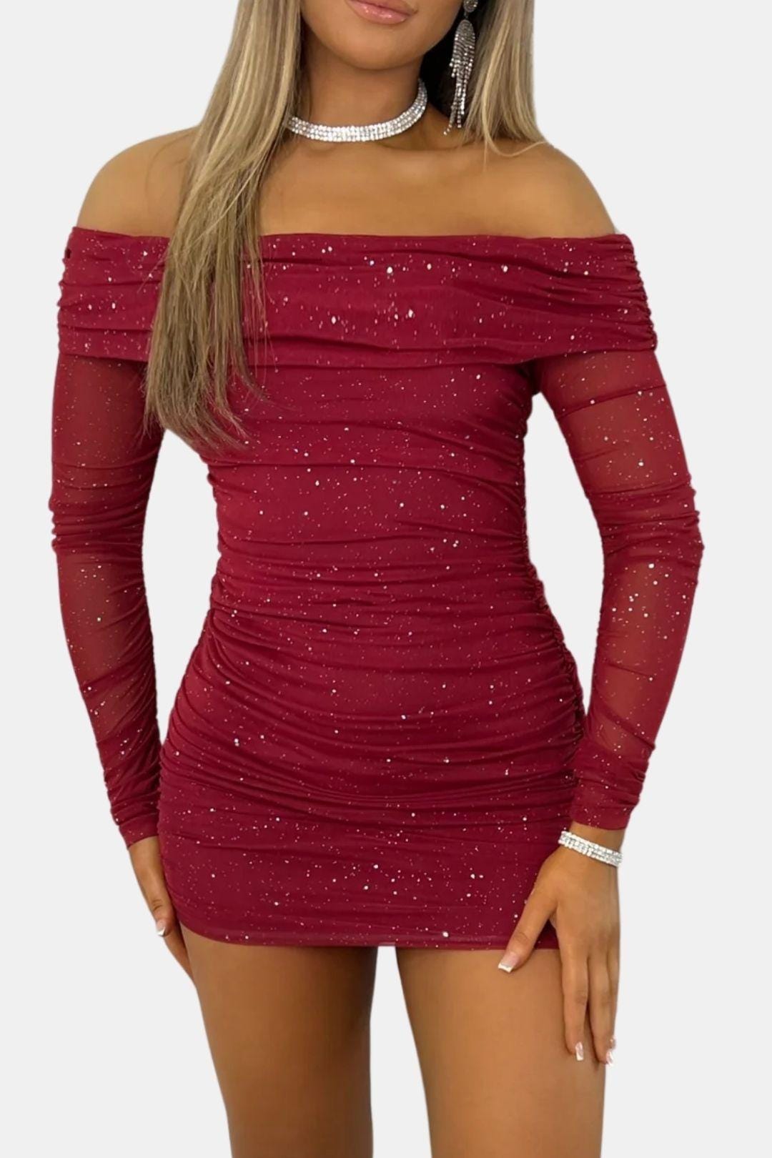 Image of Women's Long Sleeve Off-Shoulder Mini Dress
