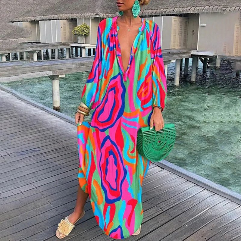 Image of Women's Long Sleeve Printed Maxi Dress