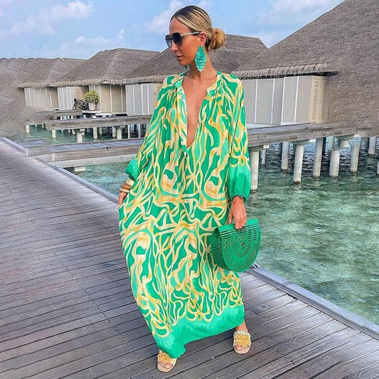 Image of Women's Long Sleeve Printed Maxi Dress
