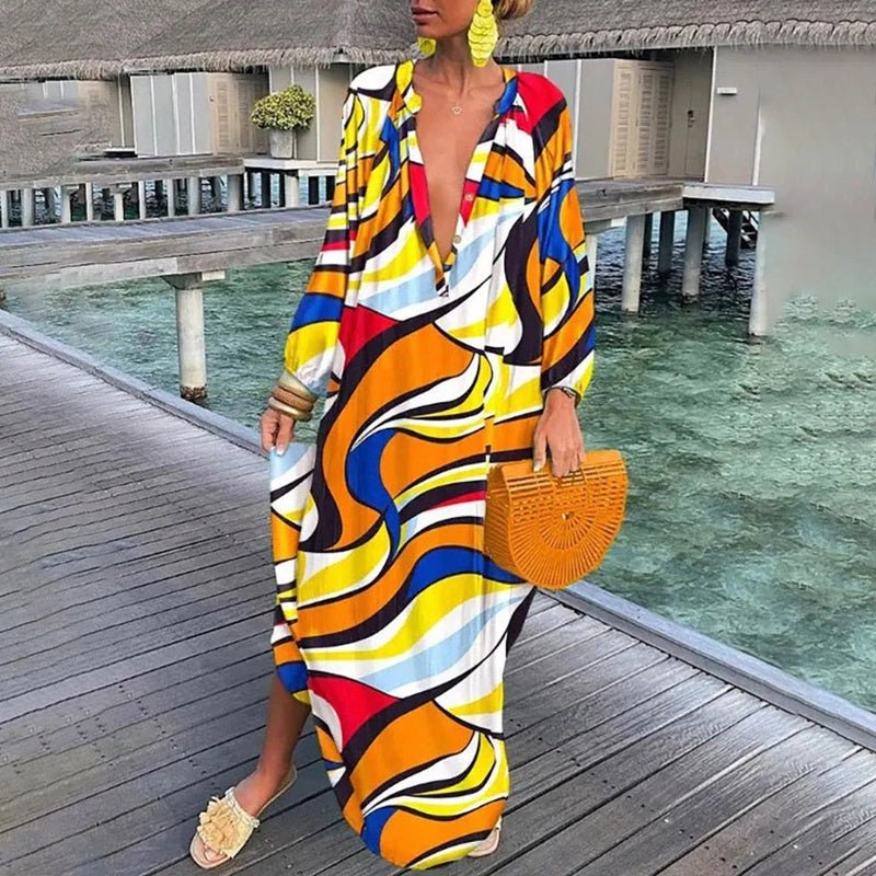 Image of Women's Long Sleeve Printed Maxi Dress