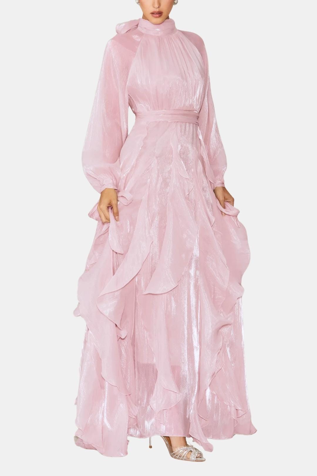 Image of Women's Long Sleeve Ruffle Evening Maxi Dress