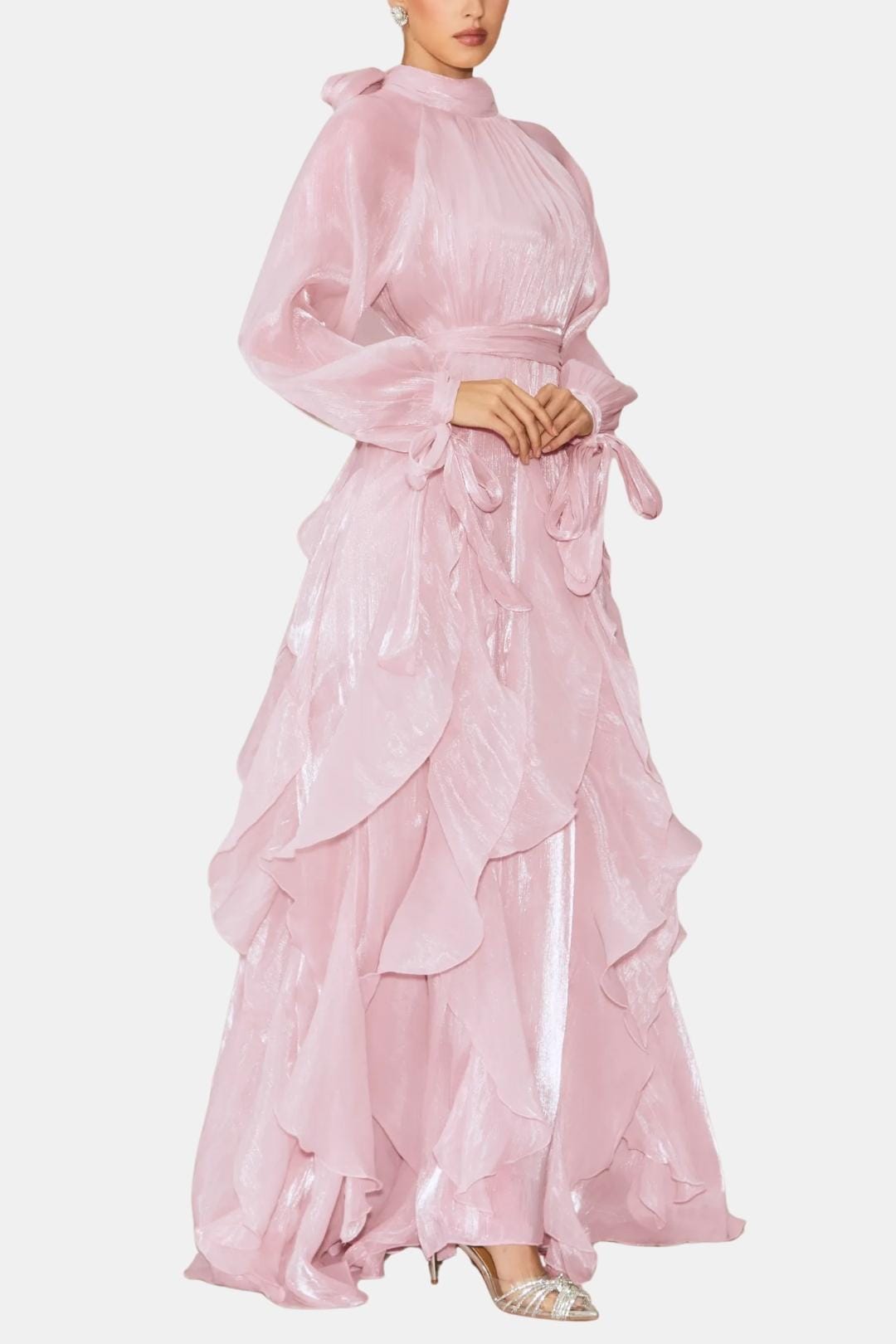 Image of Women's Long Sleeve Ruffle Evening Maxi Dress