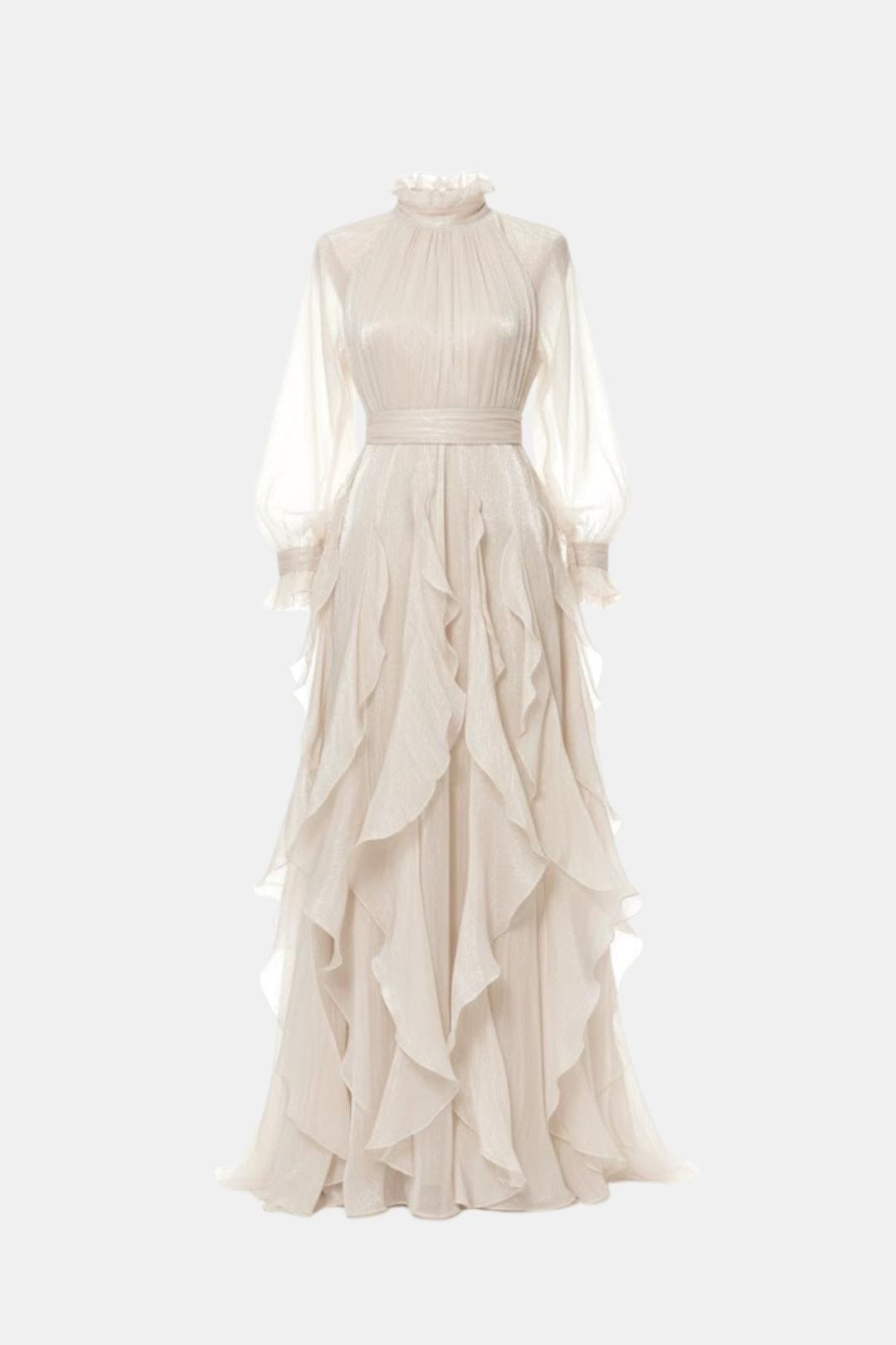 Image of Women's Long Sleeve Ruffle Evening Maxi Dress