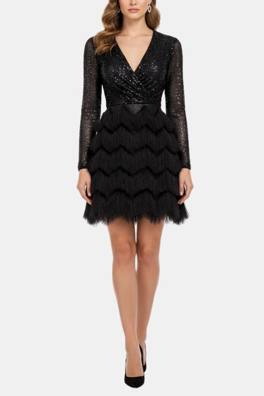 Image of Women's Long Sleeve Sequin Cocktail Mini Dress