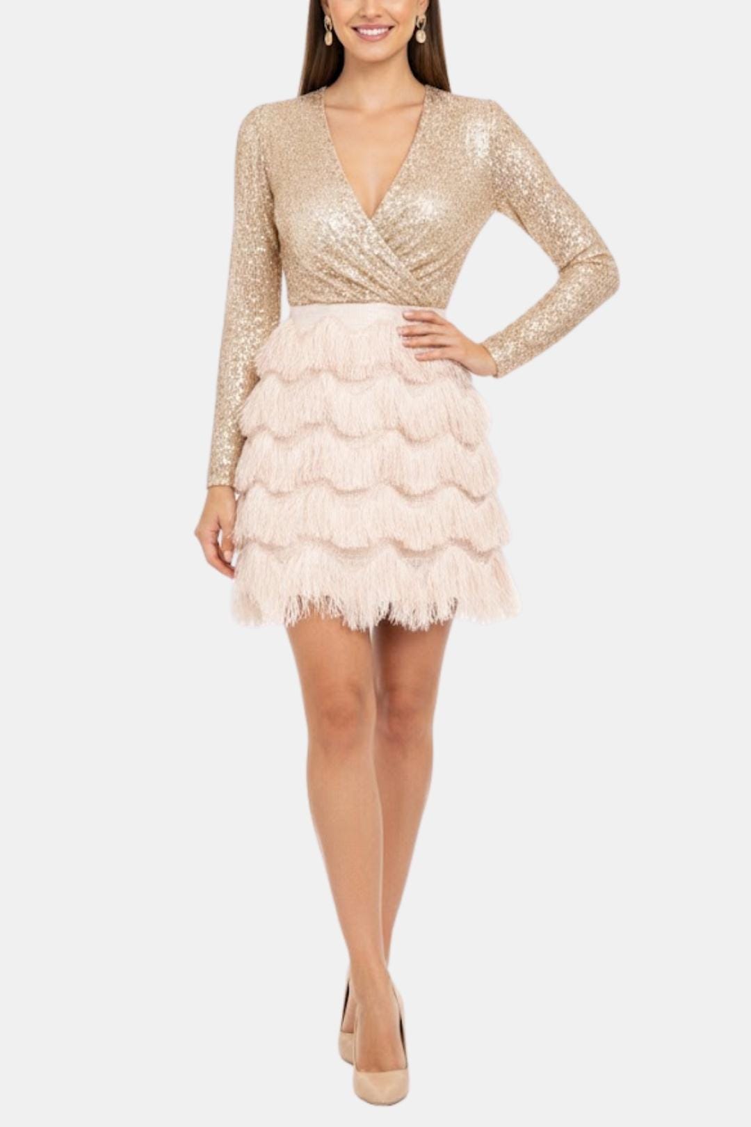 Image of Women's Long Sleeve Sequin Cocktail Mini Dress