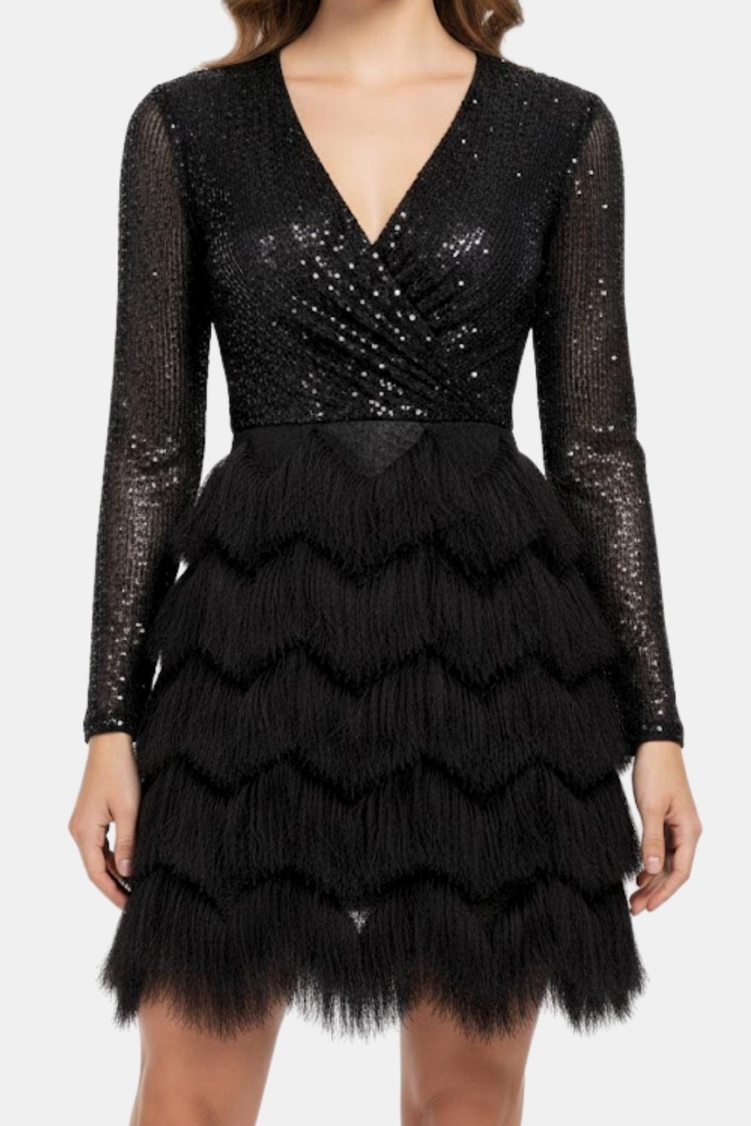 Image of Women's Long Sleeve Sequin Cocktail Mini Dress