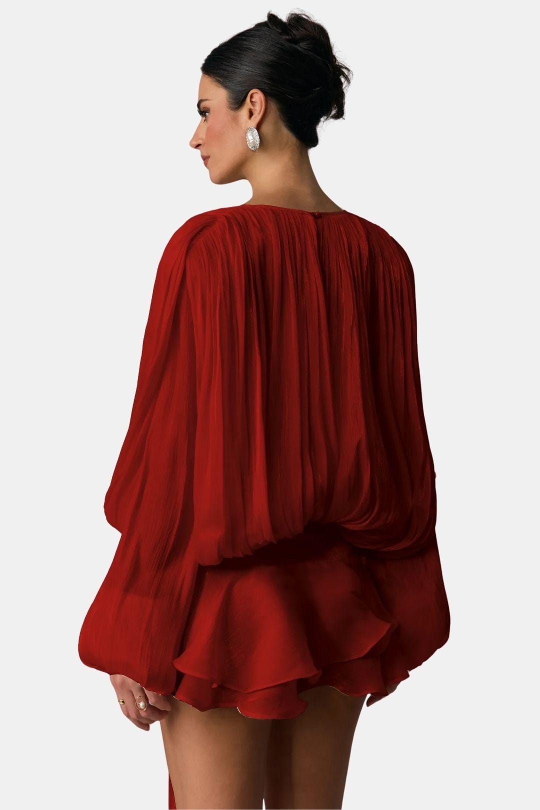 Image of Women's Long Sleeve Tie Neck Mini Dress