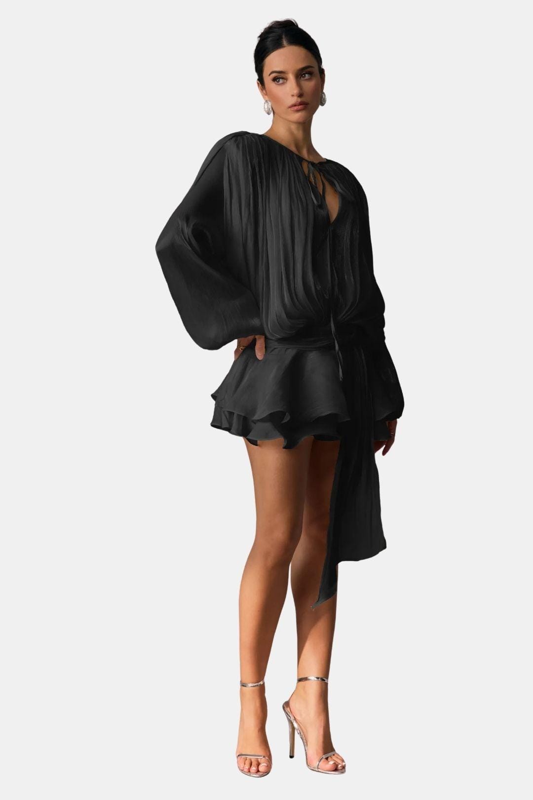 Image of Women's Long Sleeve Tie Neck Mini Dress