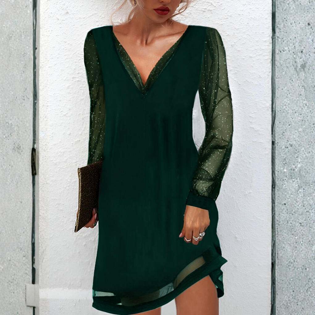 Image of Women's Long Sleeve V-Neck Mini Dress