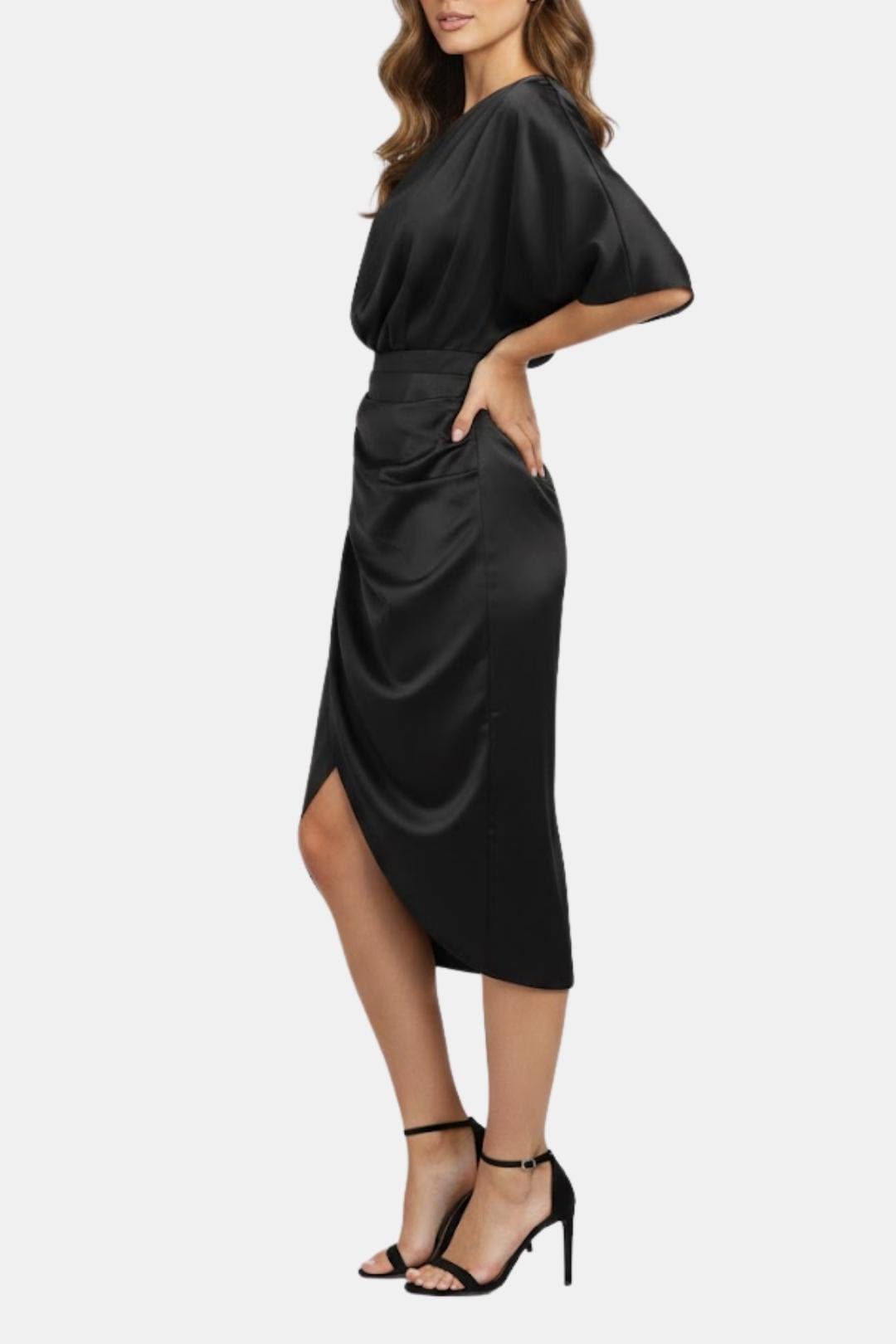 Image of Women's One-Shoulder Wrap Midi Dress