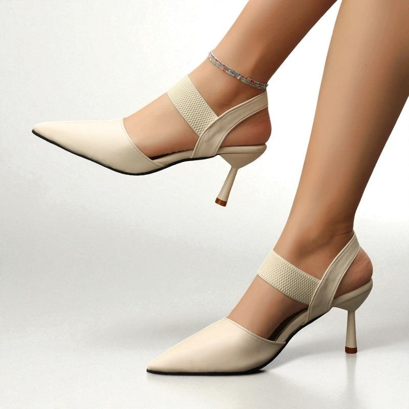 Image of Women's Pointed Toe Elastic Ankle Strap Heels