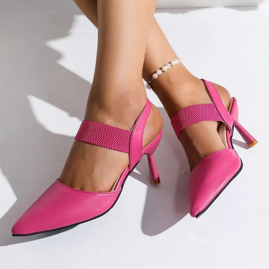 Image of Women's Pointed Toe Elastic Ankle Strap Heels