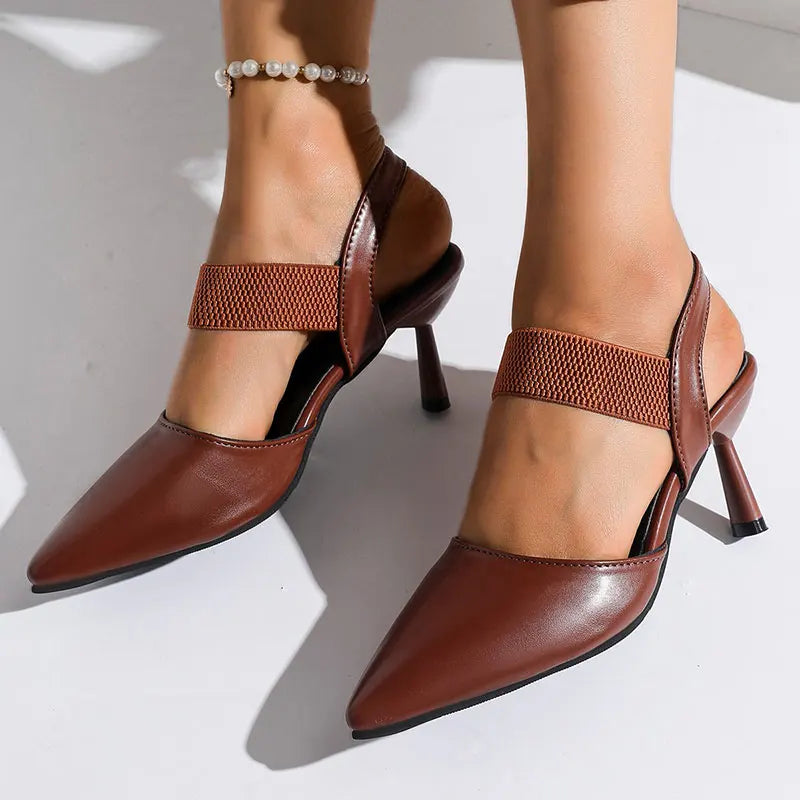 Image of Women's Pointed Toe Elastic Ankle Strap Heels