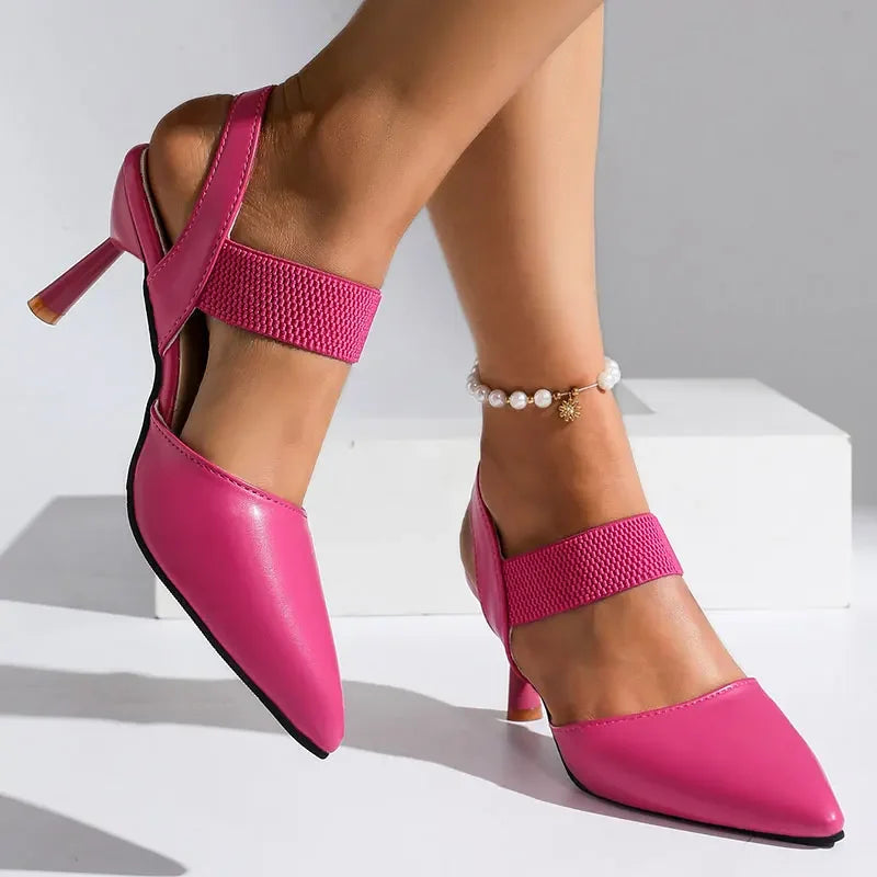 Image of Women's Pointed Toe Elastic Ankle Strap Heels