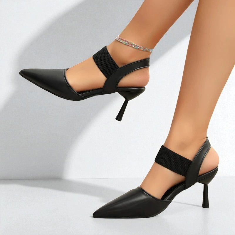 Image of Women's Pointed Toe Elastic Ankle Strap Heels