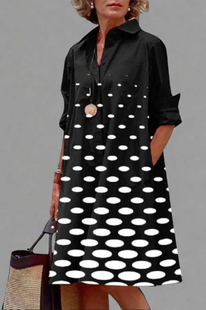 Image of Women's Polka Dot Shirt Midi Dress