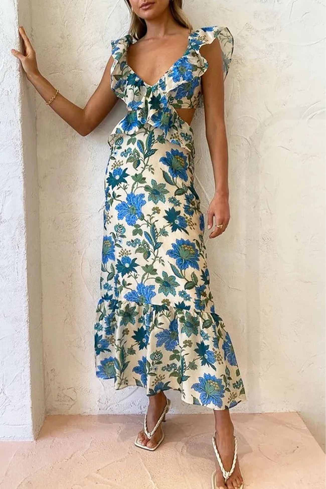 Image of Women's Ruffle Floral Summer Midi Dress