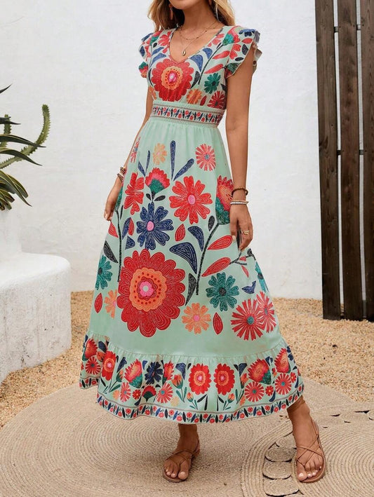 Image of Women's Ruffle Sleeve A-Line Midi Dress