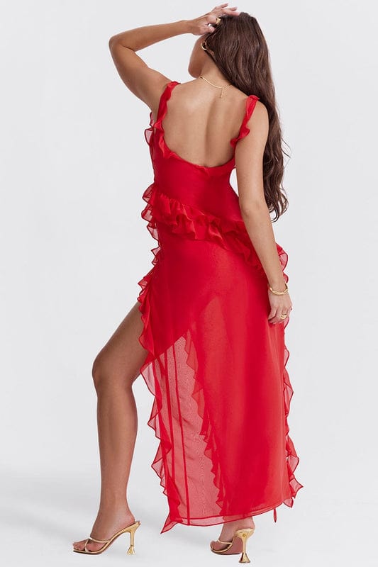 Image of Women's Ruffle Trim Fit & Flare Maxi Dress