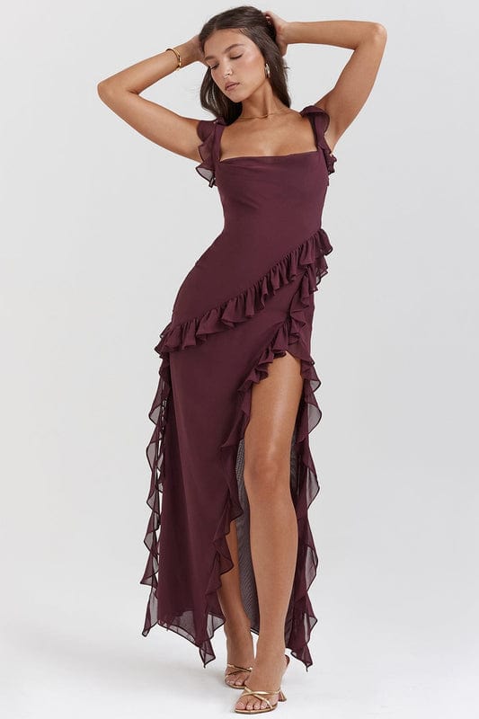 Image of Women's Ruffle Trim Fit & Flare Maxi Dress