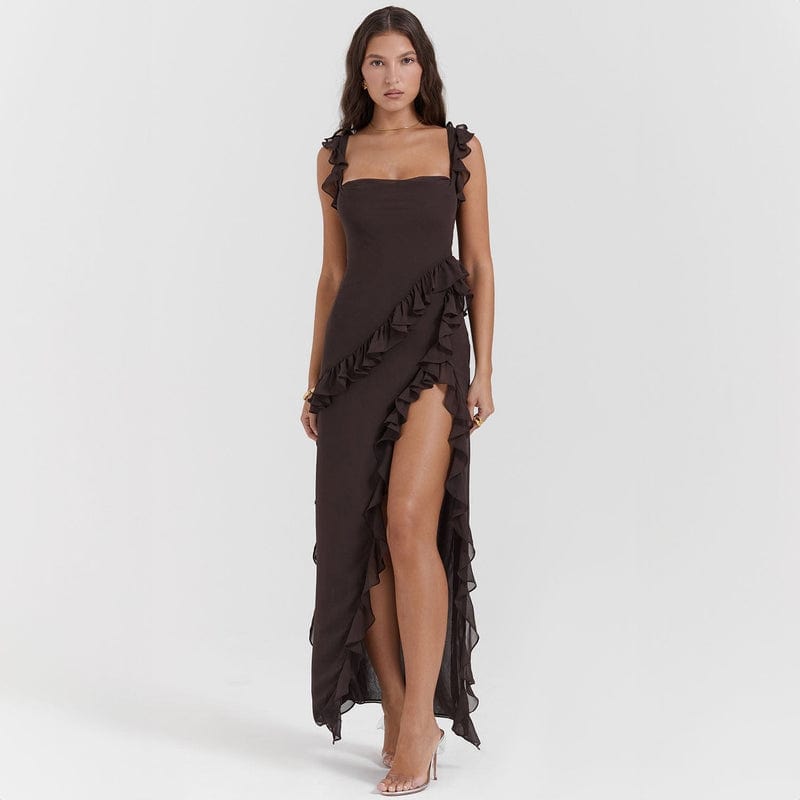 Image of Women's Ruffle Trim Fit & Flare Maxi Dress